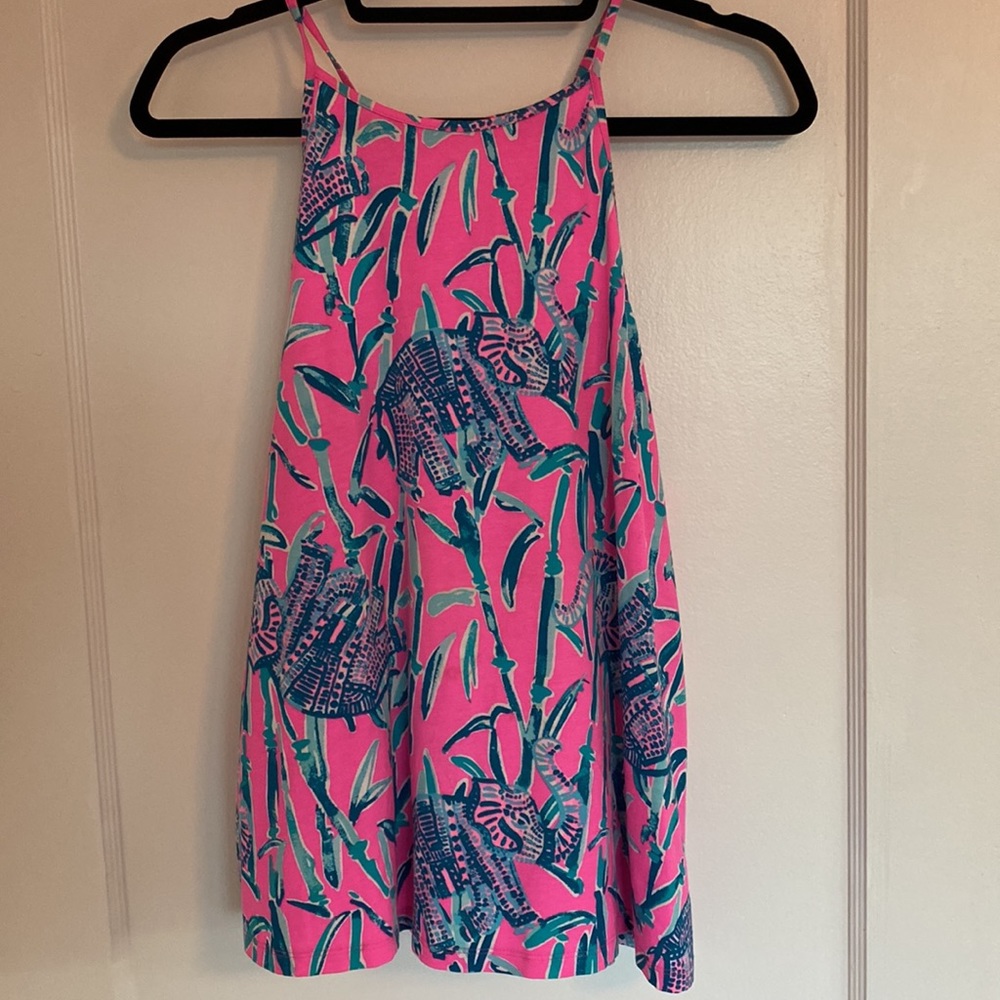 Lilly Pulitzer Sz L Elephant print Halter Cutout Shoulder Top